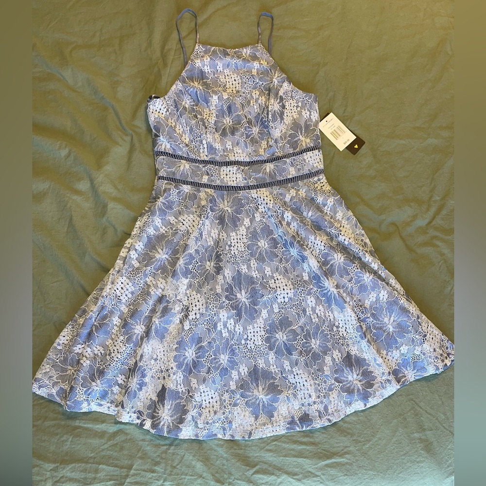 City Triangles Blue Floral Lace Mini Dress